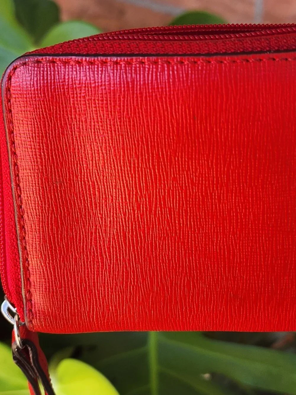 Coach Cross Grain Leather Corner Zip Wristlet Wallet in Red
